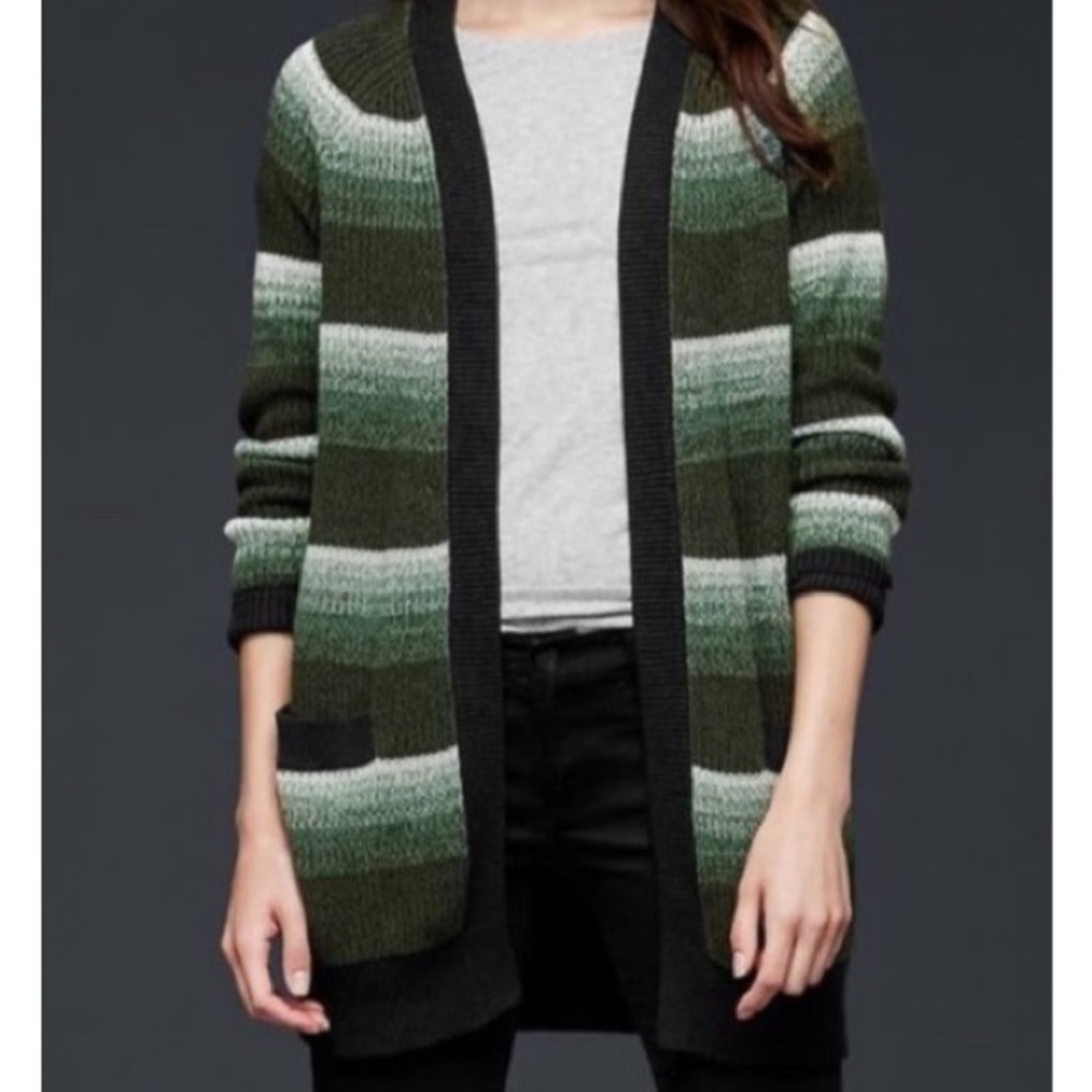 GAP green and black striped cardigan